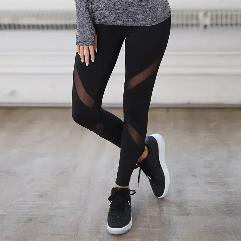 Running Pants Quick Dry Mesh Net Yoga Pants Black High Waist Elastic Fitness Slim Sport Pants Gym Leggings for Women Trousers